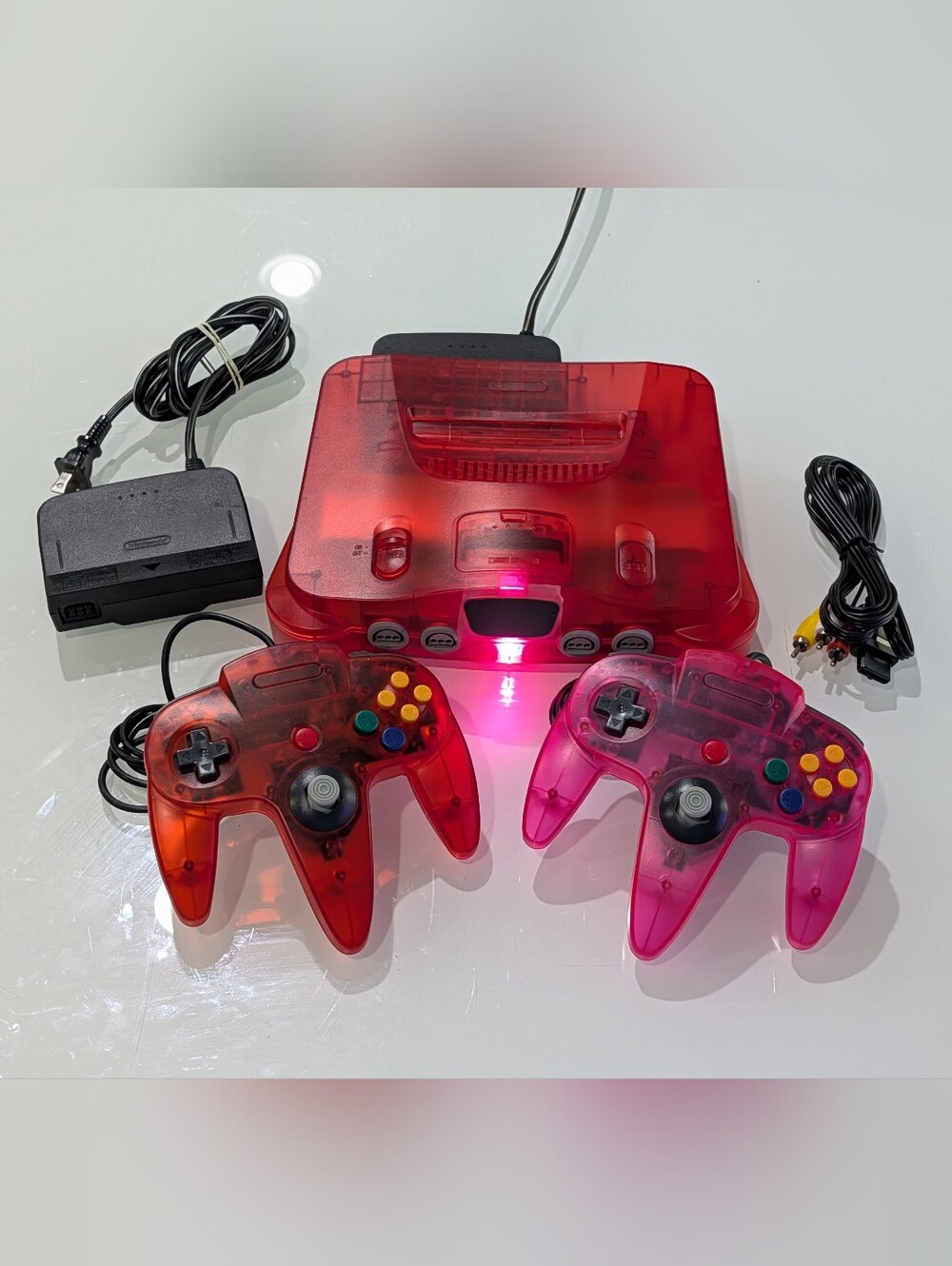 Transparent Red Nintendo 64 N64 Videogame Console (NUS-001) with Jumper Pak